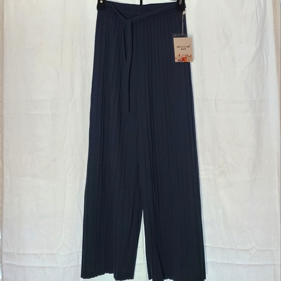 Blue Wide Leg Pleated Pants - Picture 1 of 6